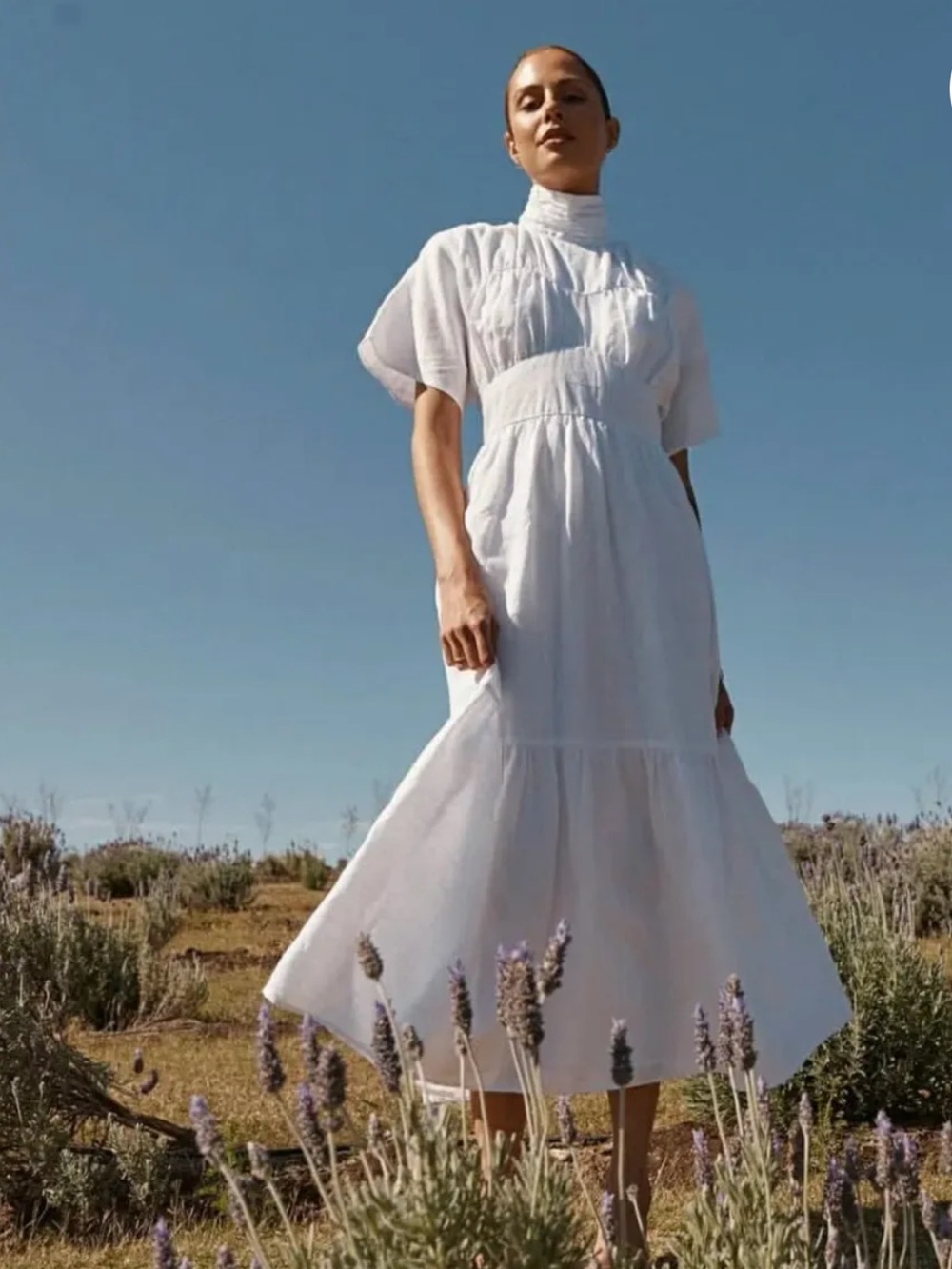 DISSH White Tiered High-Neck Midi Dress